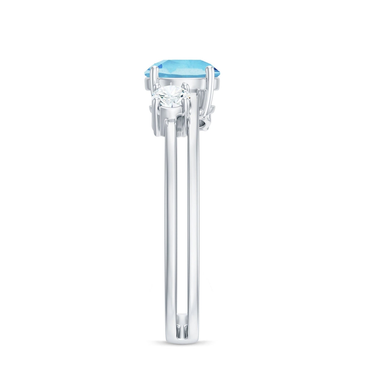 Aquamarine Engagement Ring – Three Stone Ring with Double Band Shank Design