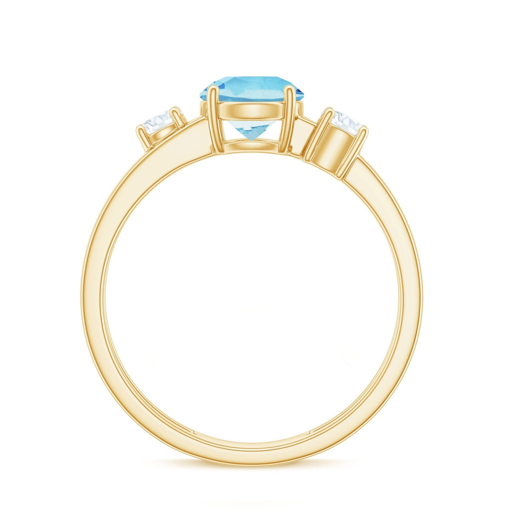 Aquamarine Engagement Ring – Three Stone Ring with Double Band Shank Design