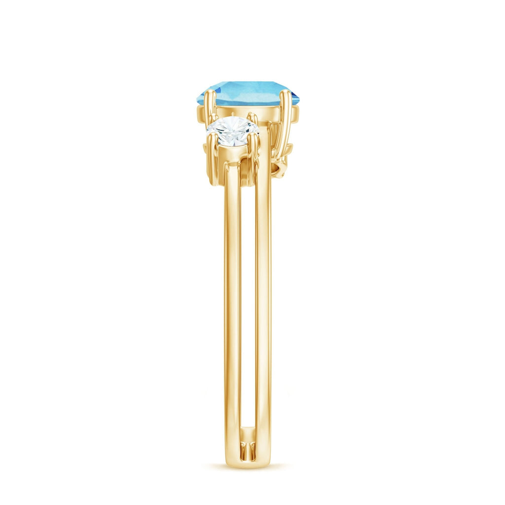 Aquamarine Engagement Ring – Three Stone Ring with Double Band Shank Design