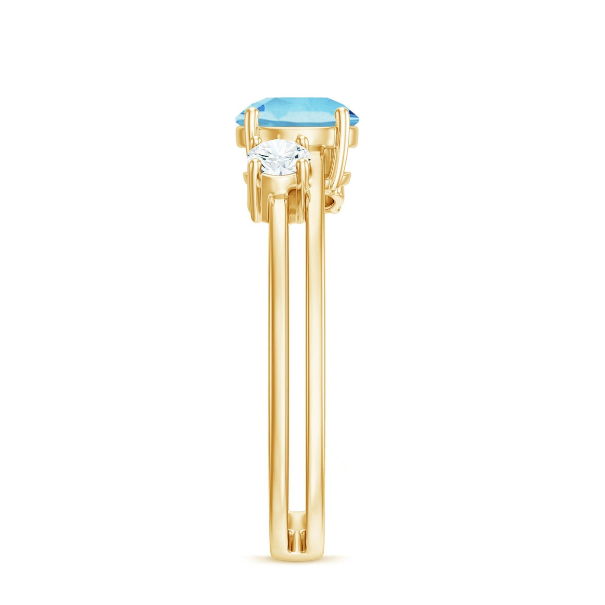 Aquamarine Engagement Ring – Three Stone Ring with Double Band Shank Design