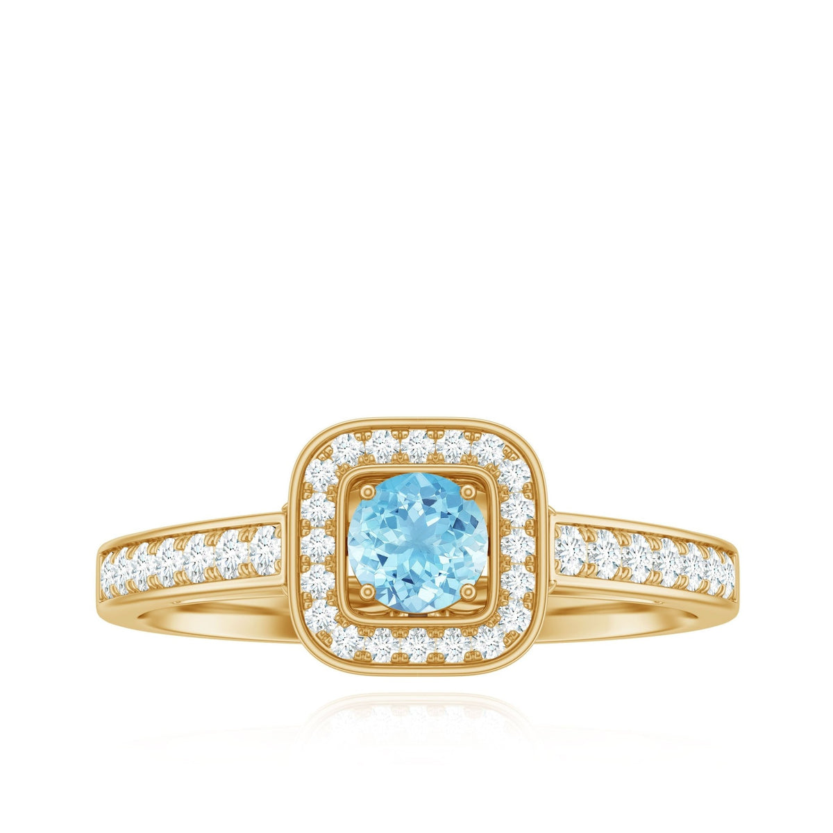Aquamarine Engagement Ring – Vintage Blue Cushion Halo Setting With Diamonds