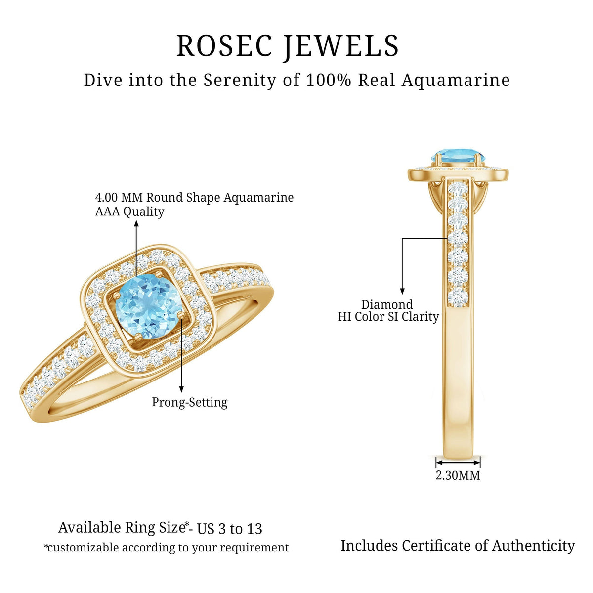 Aquamarine Engagement Ring – Vintage Blue Cushion Halo Setting With Diamonds