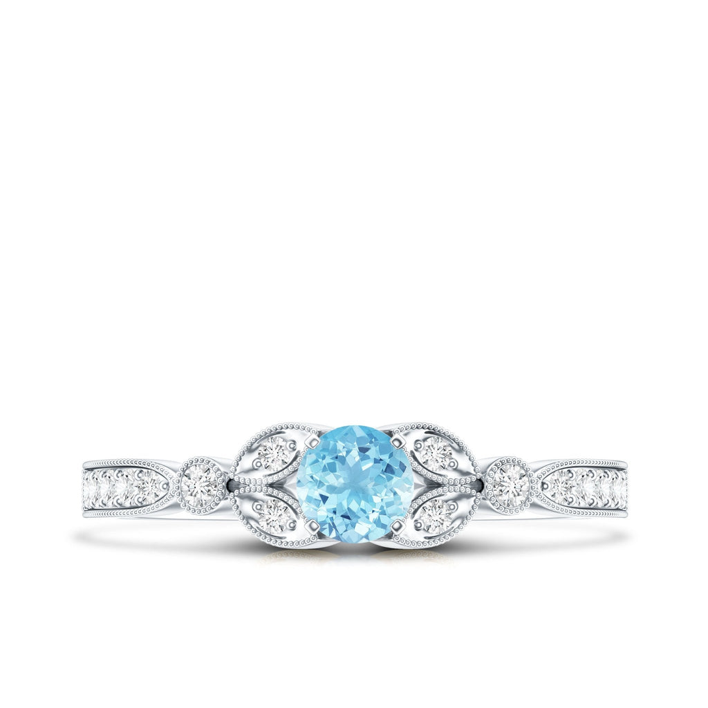 Aquamarine Engagement Ring – Vintage Blue Gemstone With Diamond & Certificate
