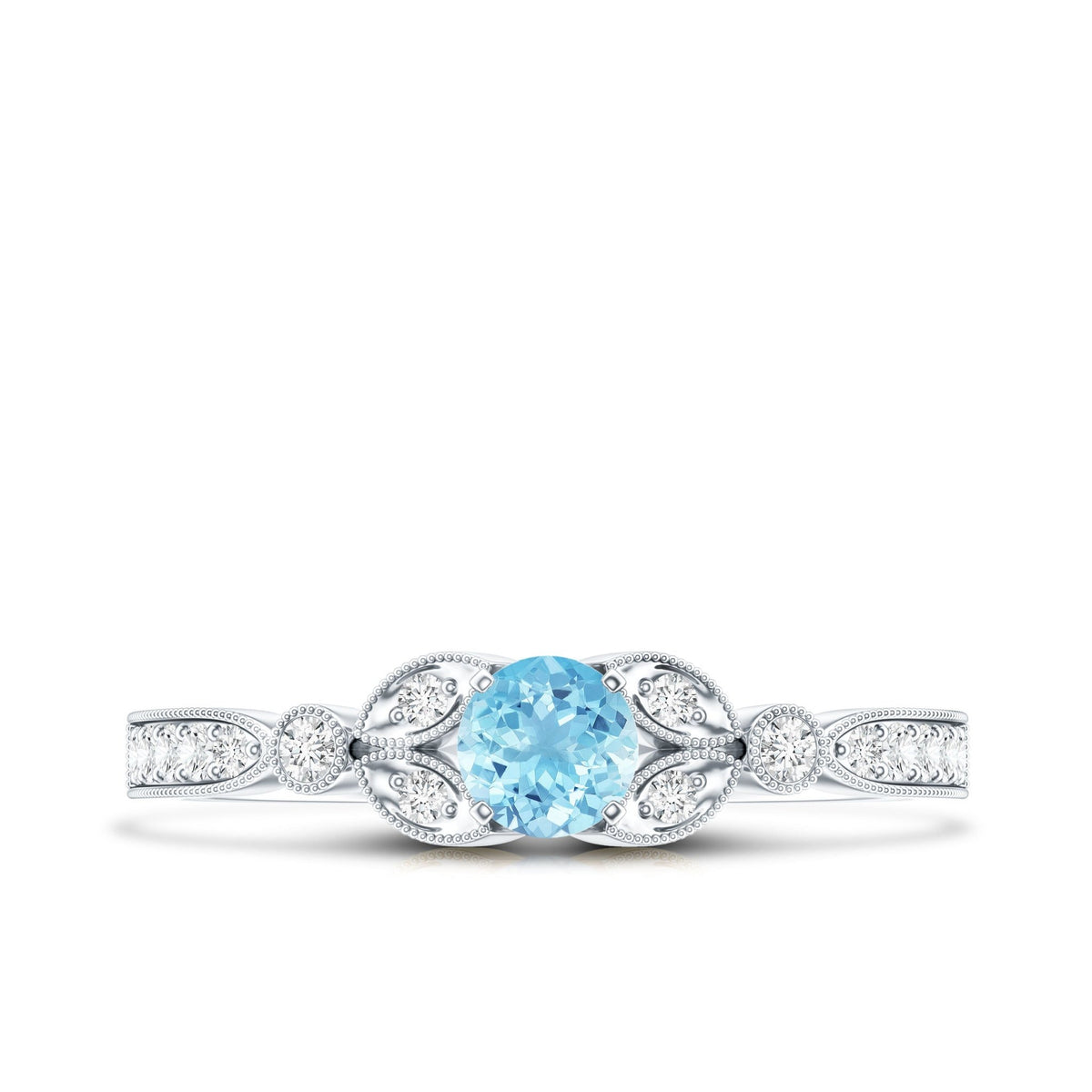 Aquamarine Engagement Ring – Vintage Blue Gemstone With Diamond & Certificate