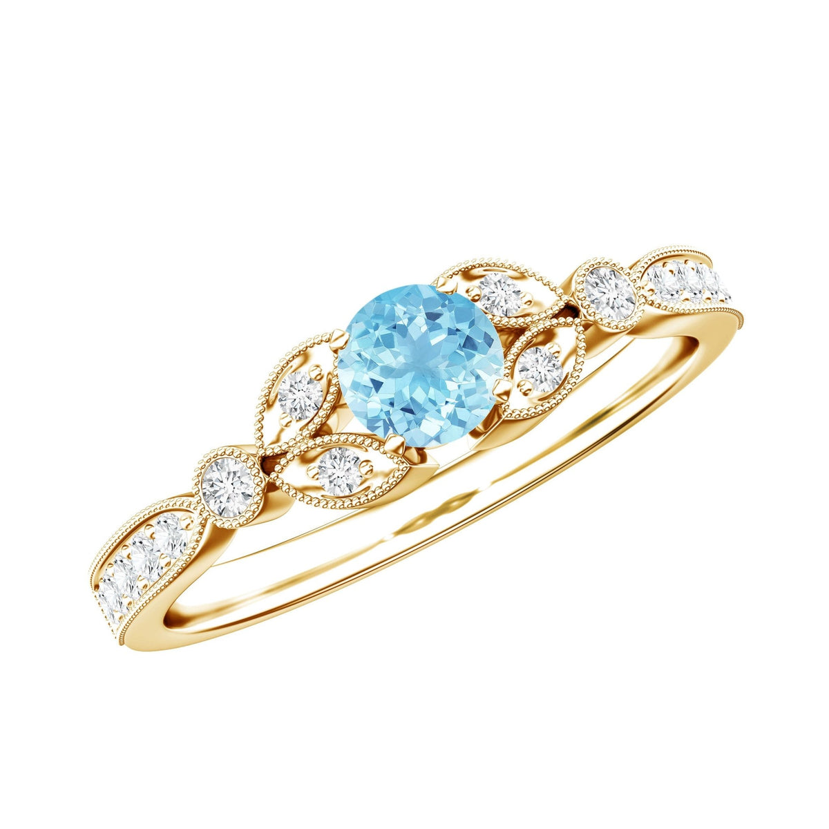 Aquamarine Engagement Ring – Vintage Blue Gemstone With Diamond & Certificate
