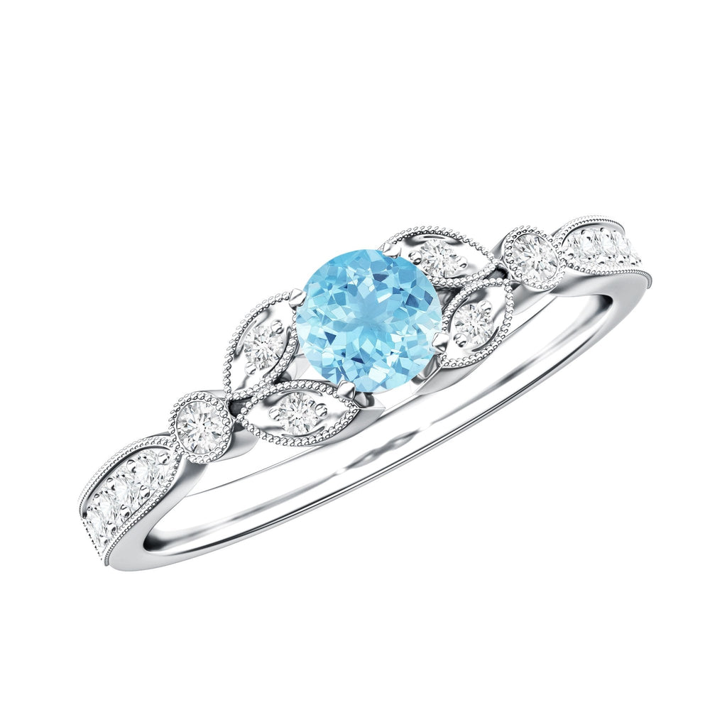 Aquamarine Engagement Ring – Vintage Blue Gemstone With Diamond & Certificate