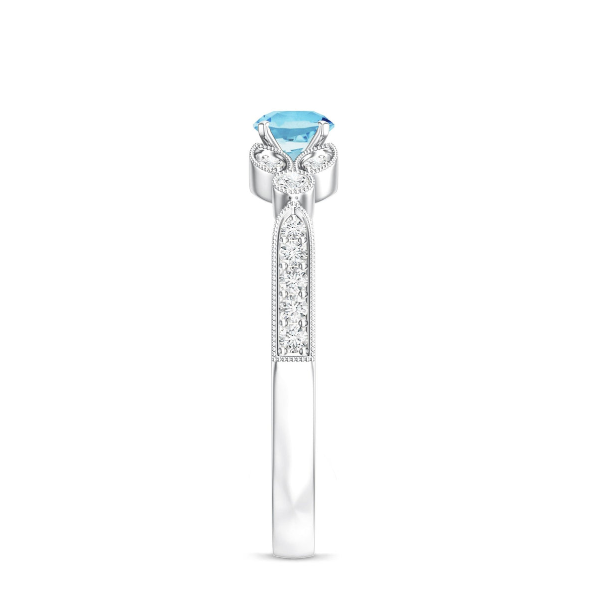 Aquamarine Engagement Ring – Vintage Blue Gemstone With Diamond & Certificate