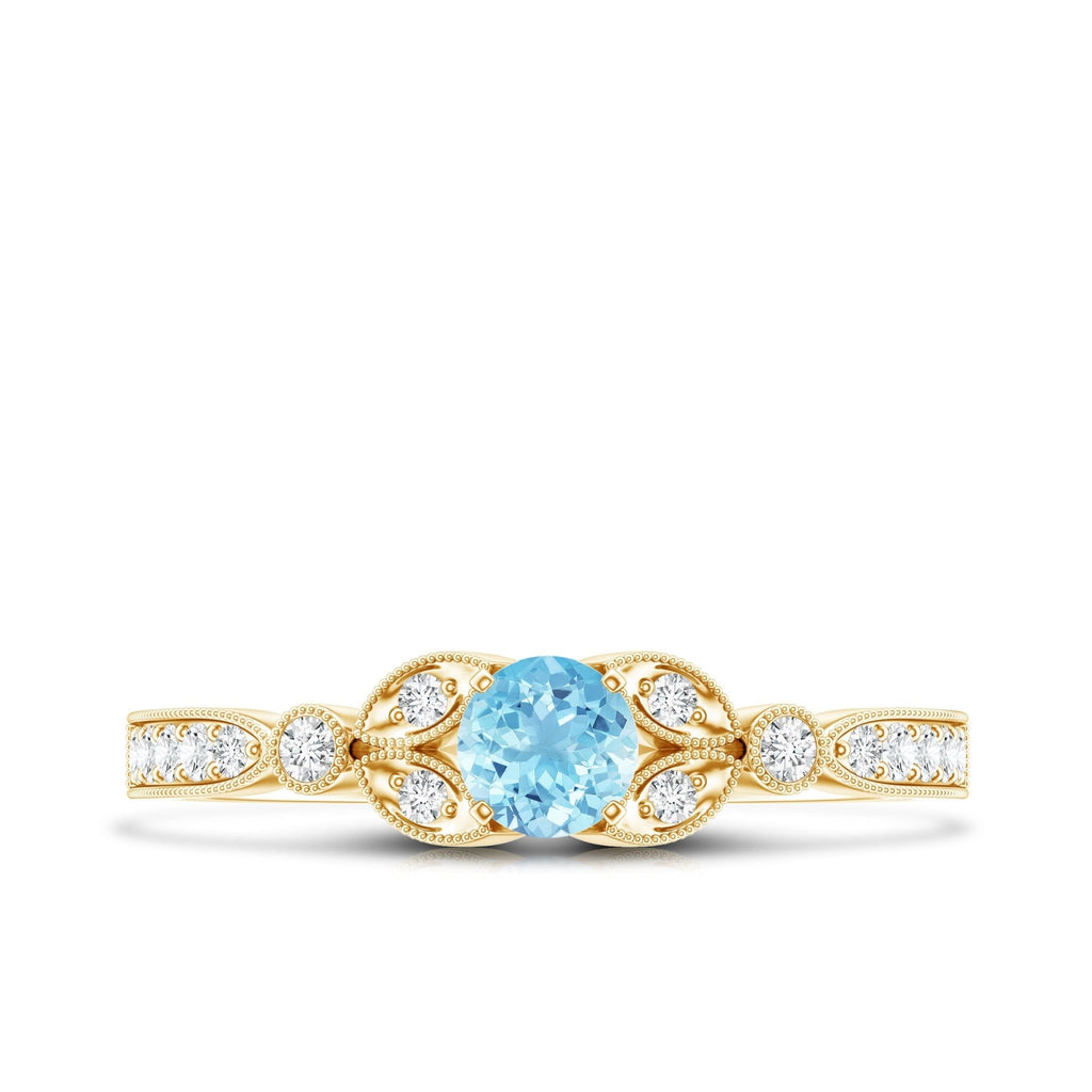 Aquamarine Engagement Ring – Vintage Blue Gemstone With Diamond & Certificate