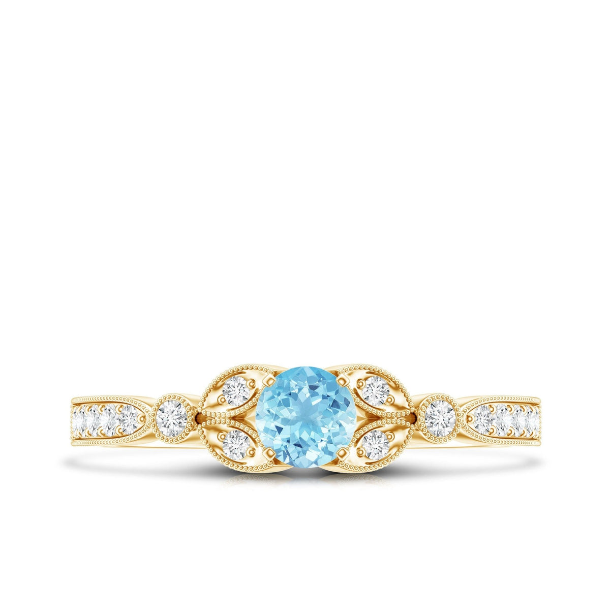Aquamarine Engagement Ring – Vintage Blue Gemstone With Diamond & Certificate