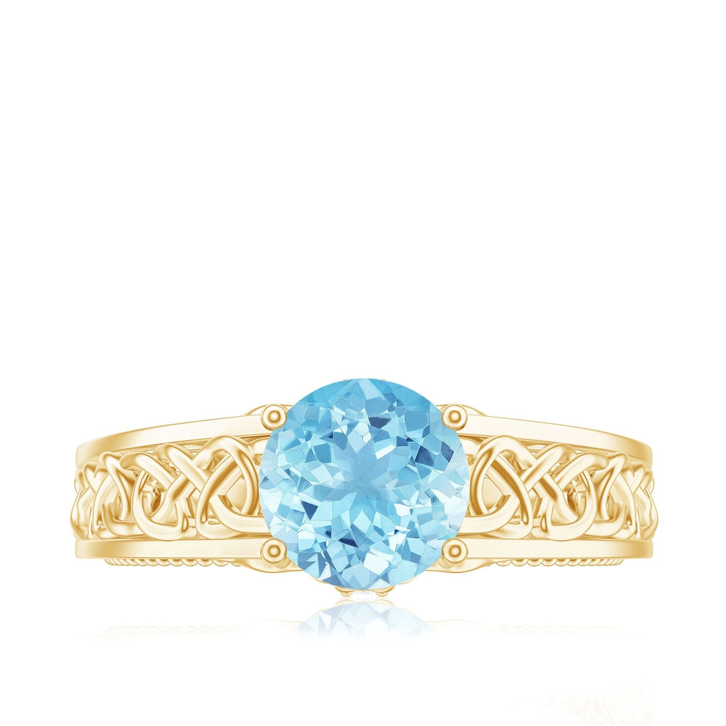 Aquamarine Engagement Ring – Vintage Inspired Diamond Accent Blue Gemstone Band
