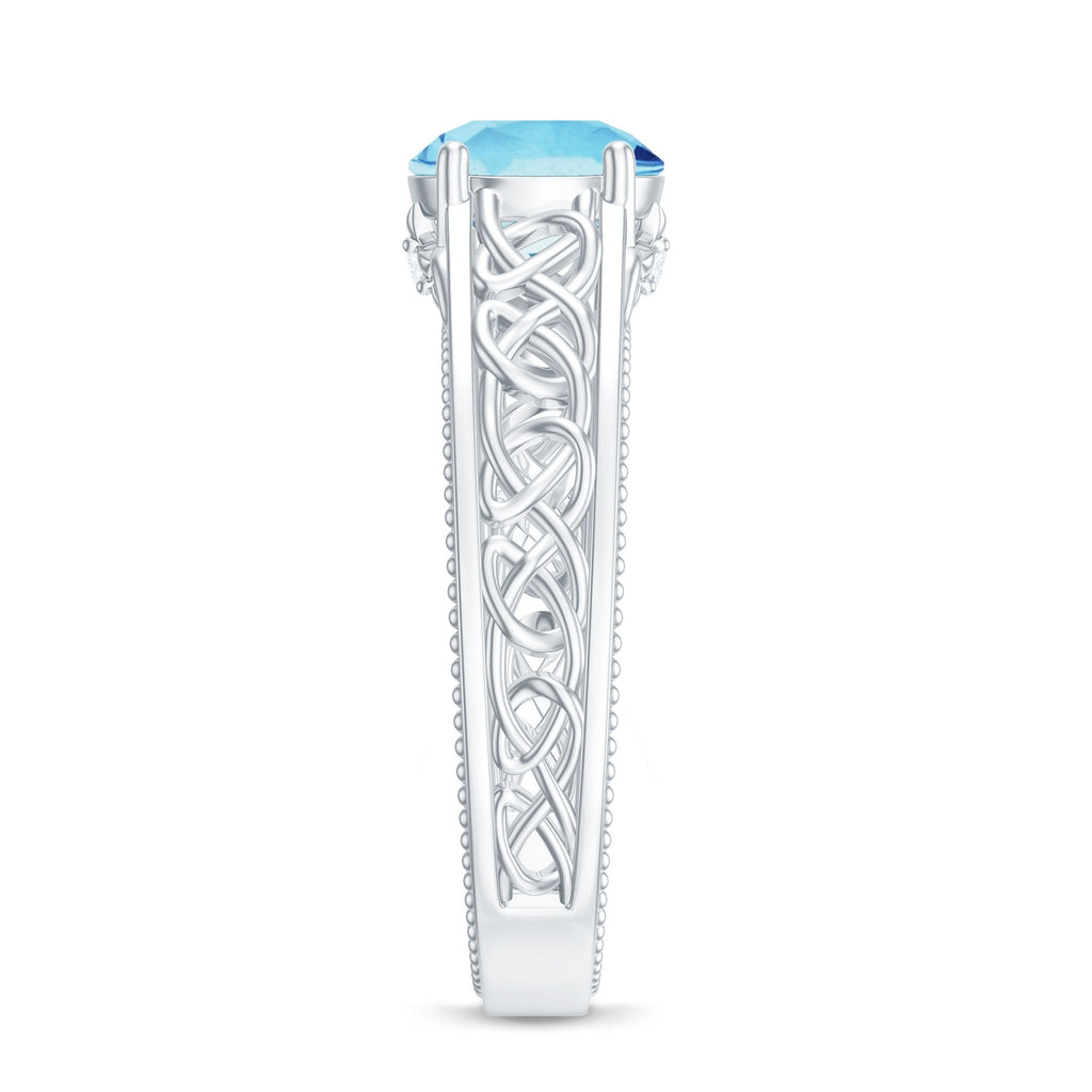 Aquamarine Engagement Ring – Vintage Inspired Diamond Accent Blue Gemstone Band