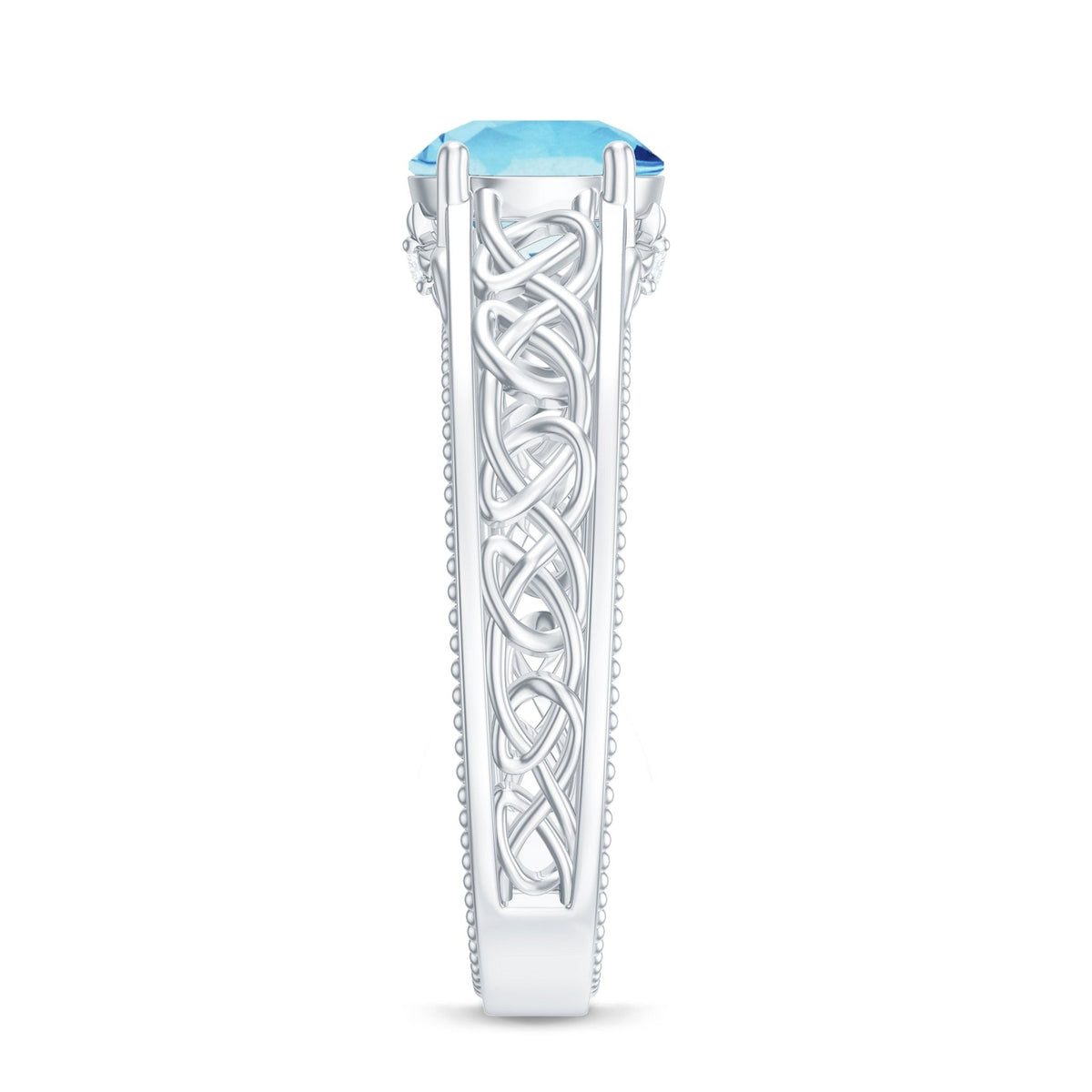 Aquamarine Engagement Ring – Vintage Inspired Diamond Accent Blue Gemstone Band
