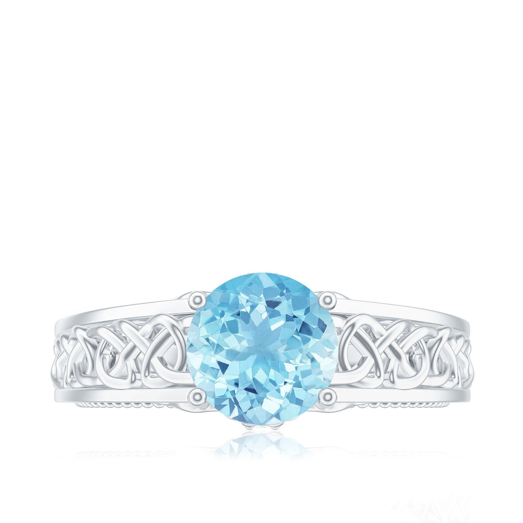 Aquamarine Engagement Ring – Vintage Inspired Diamond Accent Blue Gemstone Band