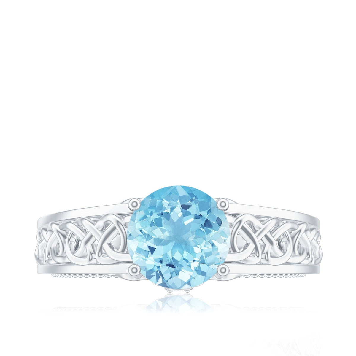Aquamarine Engagement Ring – Vintage Inspired Diamond Accent Blue Gemstone Band