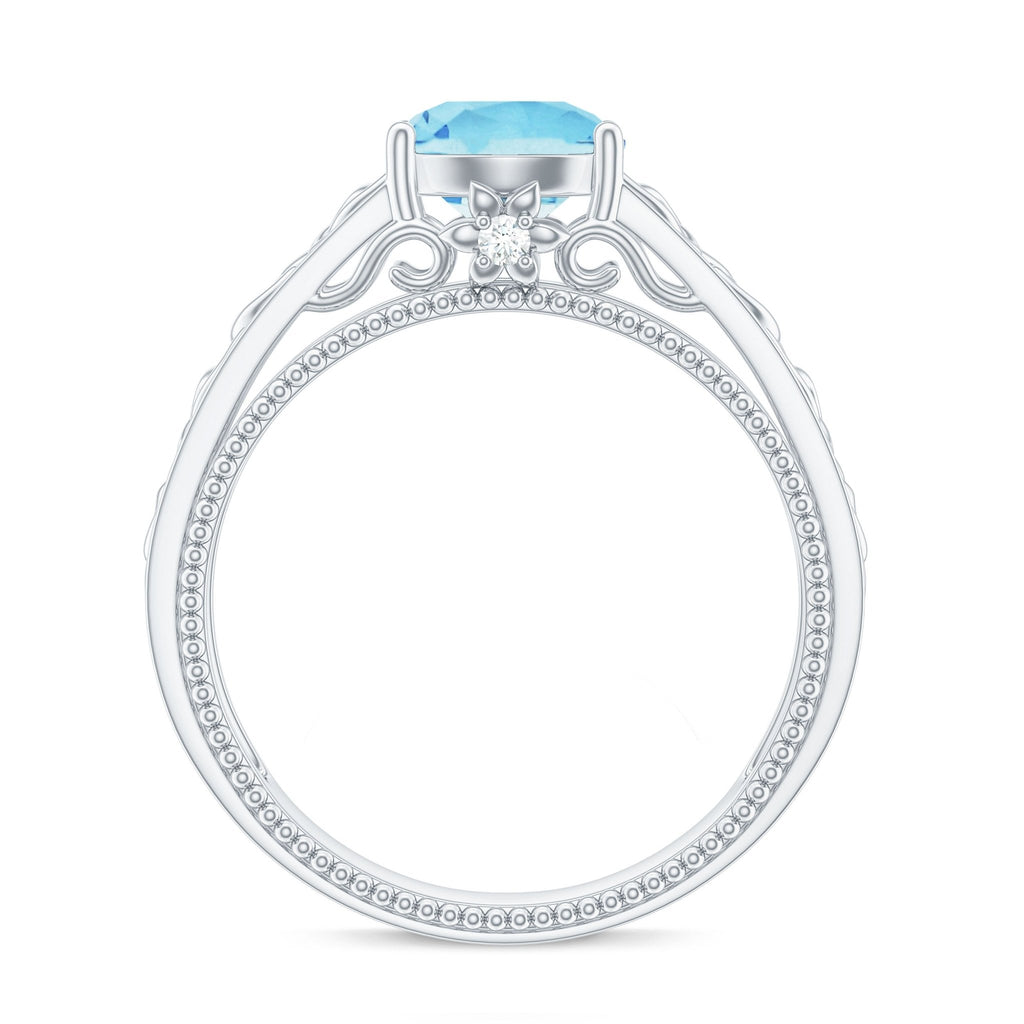 Aquamarine Engagement Ring – Vintage Inspired Diamond Accent Blue Gemstone Band