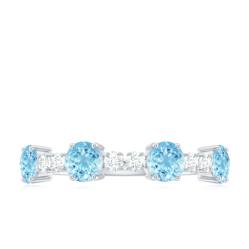 Aquamarine Eternity Ring – Diamond Half Eternity Band With Prong Setting
