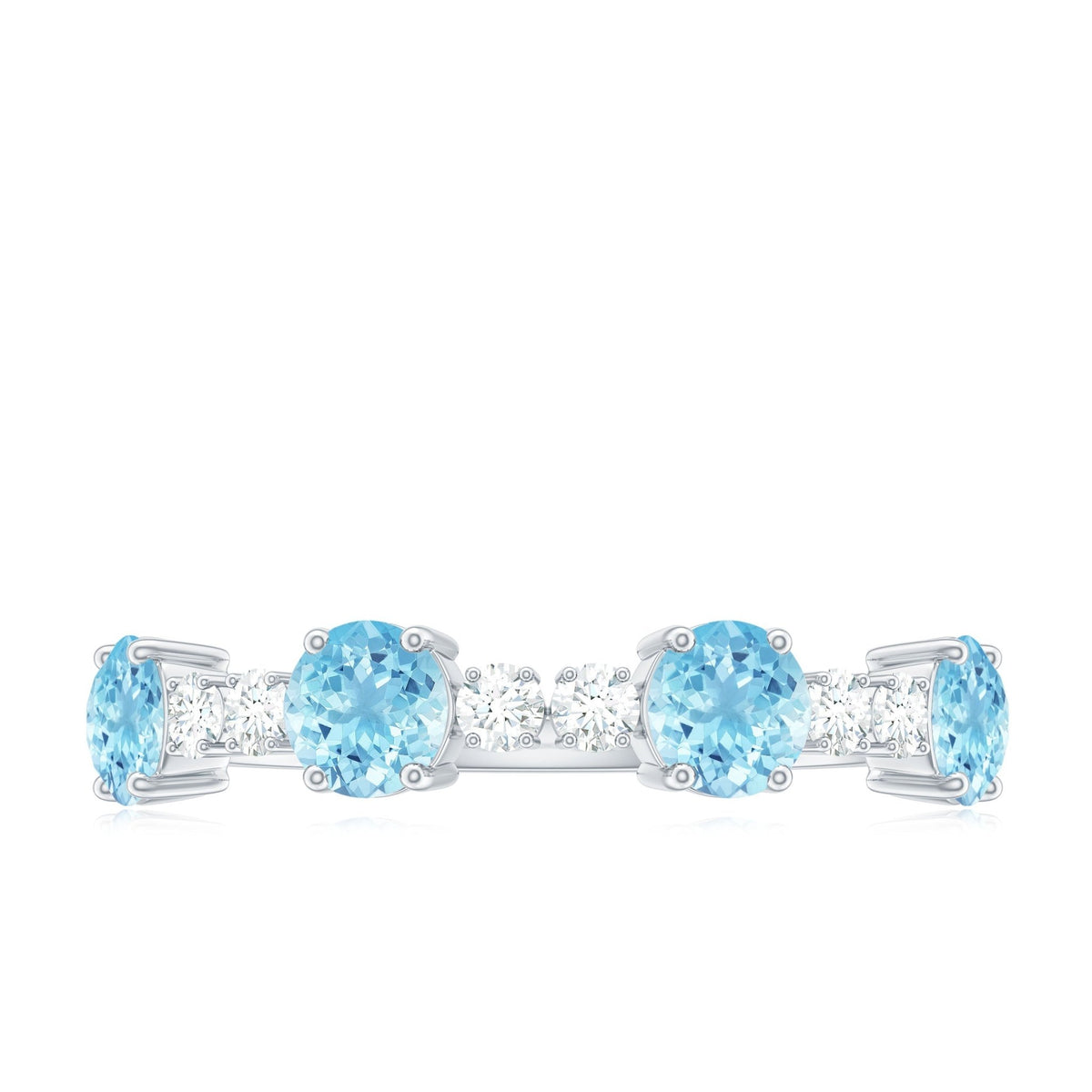 Aquamarine Eternity Ring – Diamond Half Eternity Band With Prong Setting