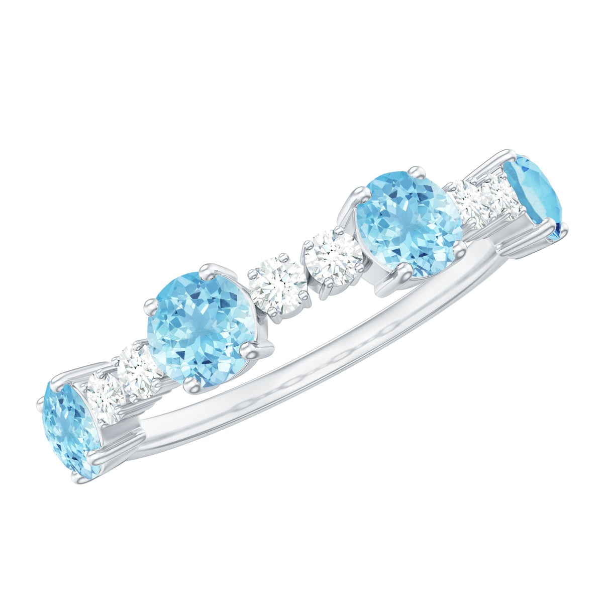 Aquamarine Eternity Ring – Diamond Half Eternity Band With Prong Setting