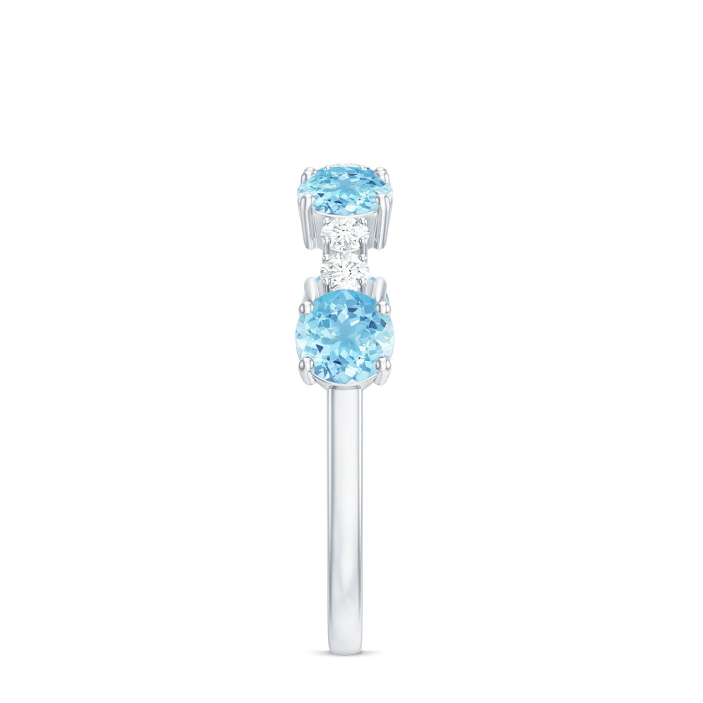 Aquamarine Eternity Ring – Diamond Half Eternity Band With Prong Setting