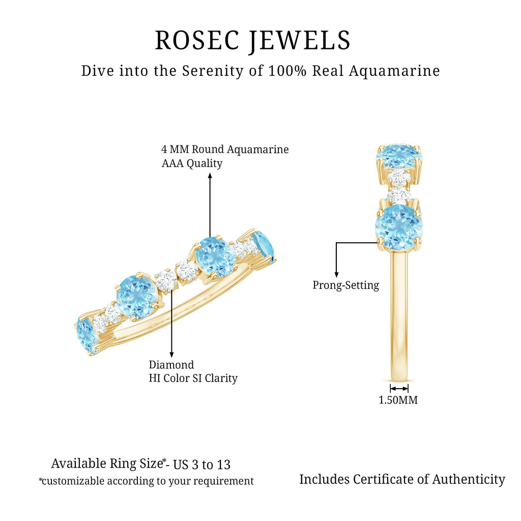 Aquamarine Eternity Ring – Diamond Half Eternity Band With Prong Setting