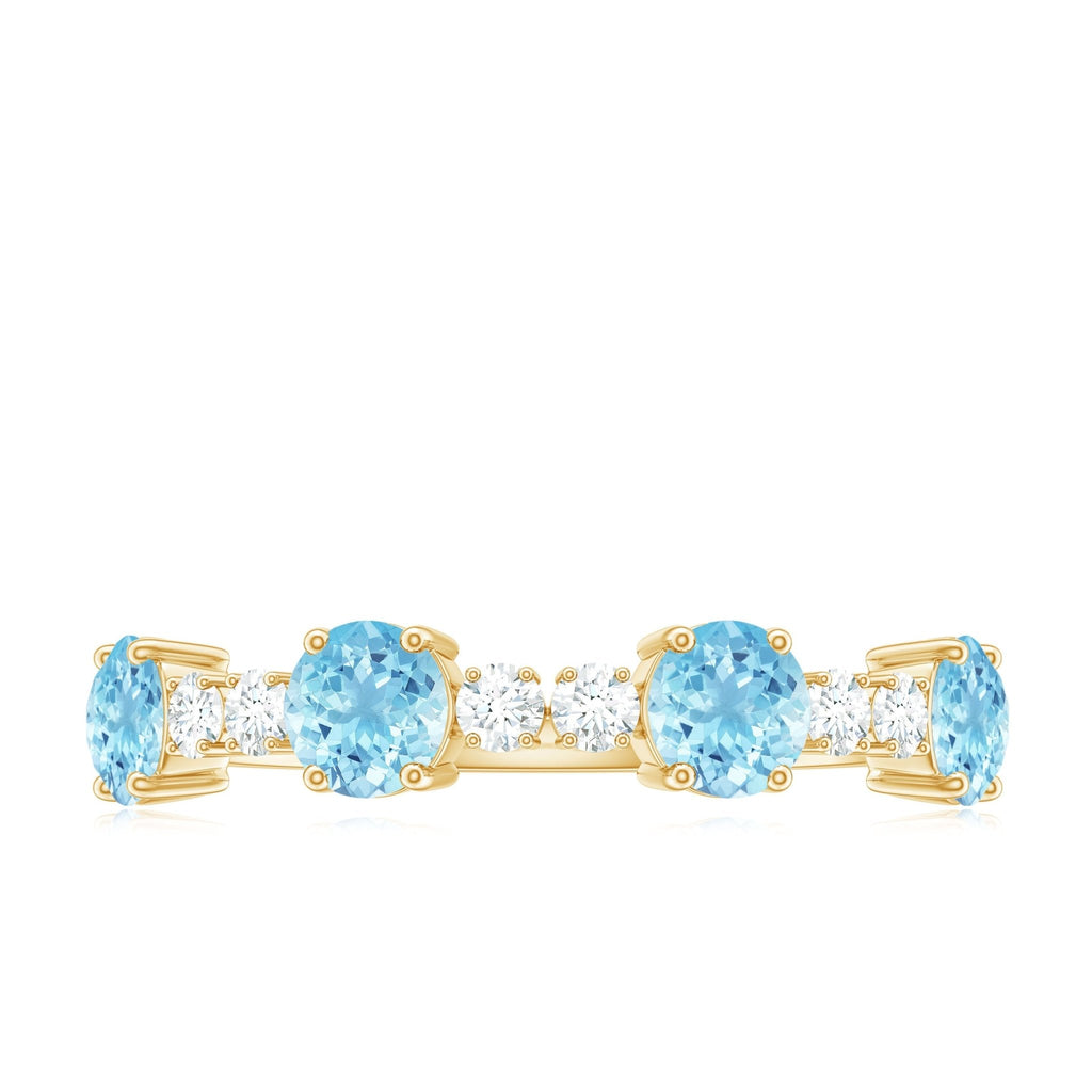 Aquamarine Eternity Ring – Diamond Half Eternity Band With Prong Setting