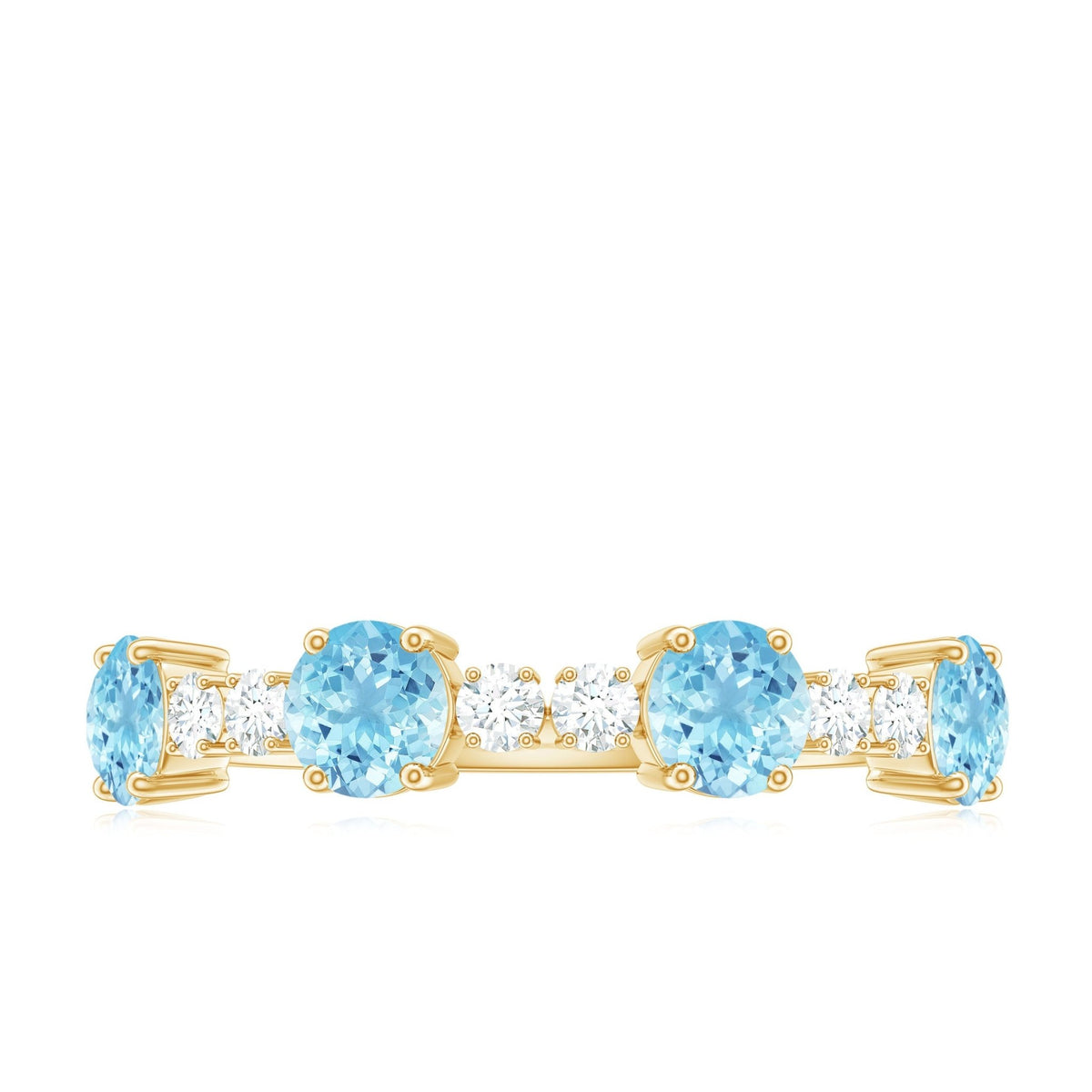 Aquamarine Eternity Ring – Diamond Half Eternity Band With Prong Setting