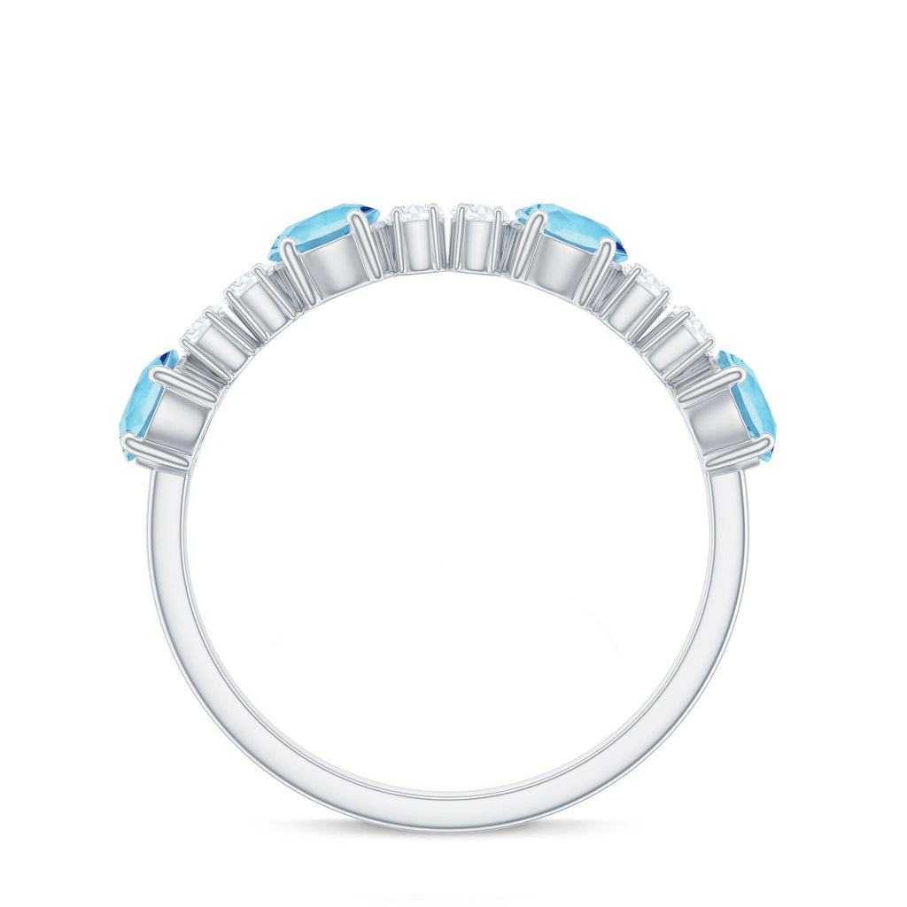 Aquamarine Eternity Ring – Diamond Half Eternity Band With Prong Setting