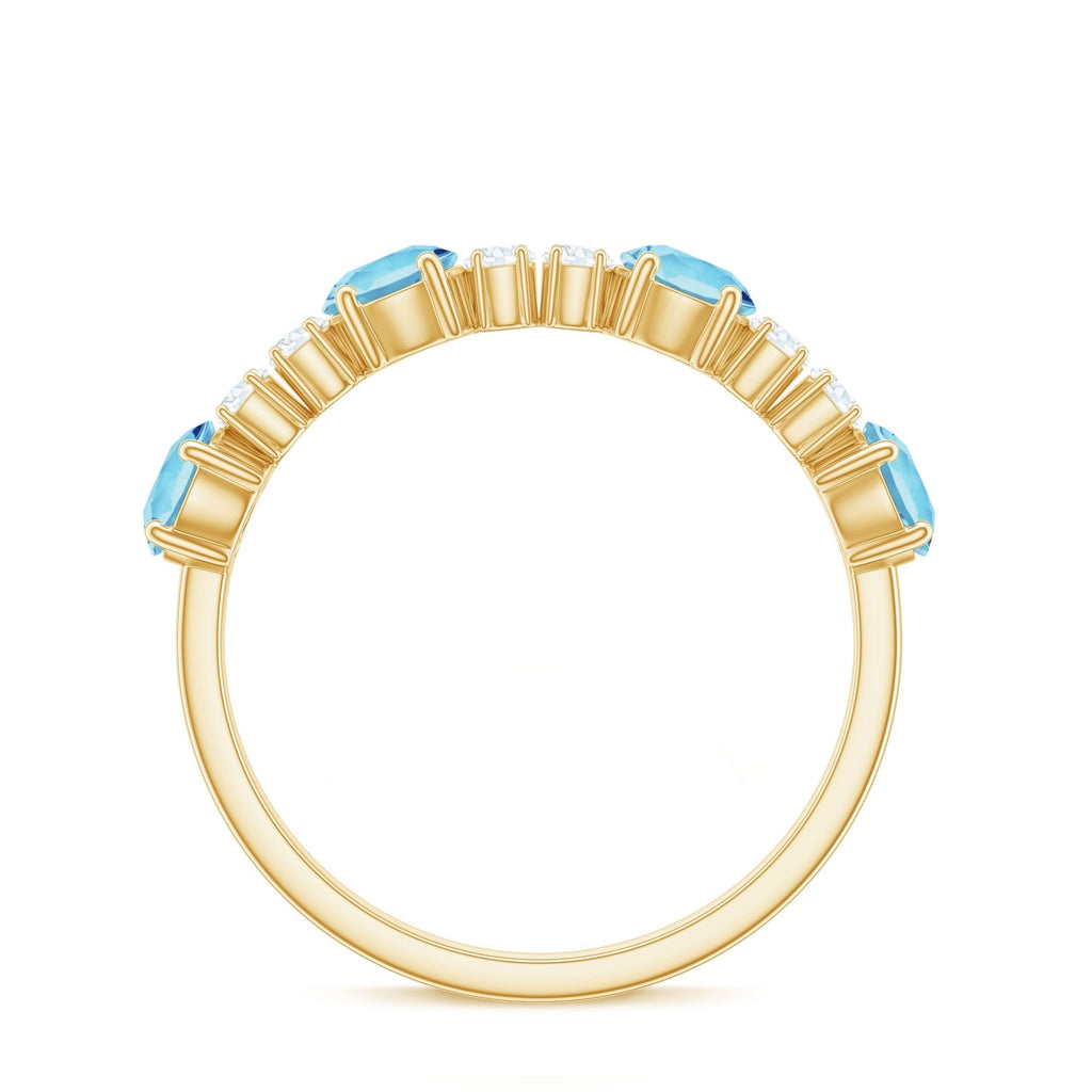 Aquamarine Eternity Ring – Diamond Half Eternity Band With Prong Setting
