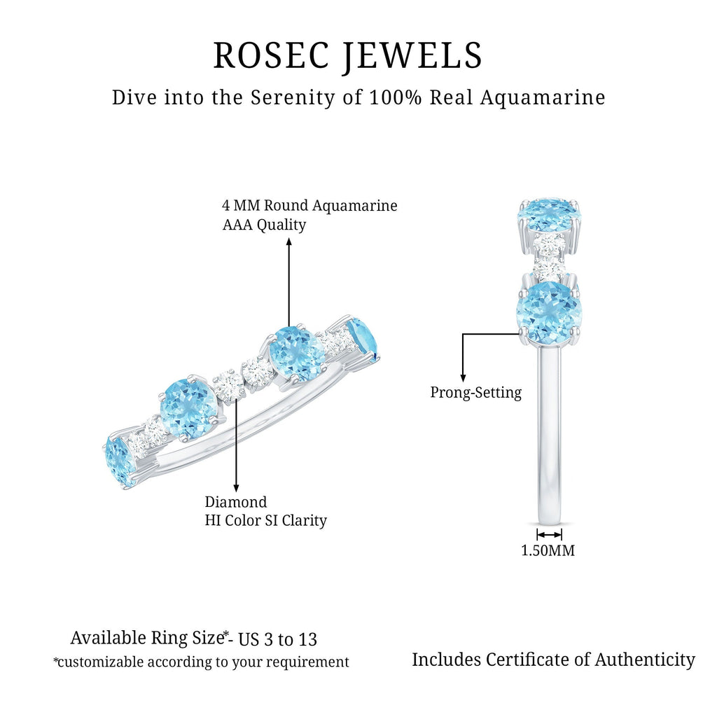 Aquamarine Eternity Ring – Diamond Half Eternity Band With Prong Setting