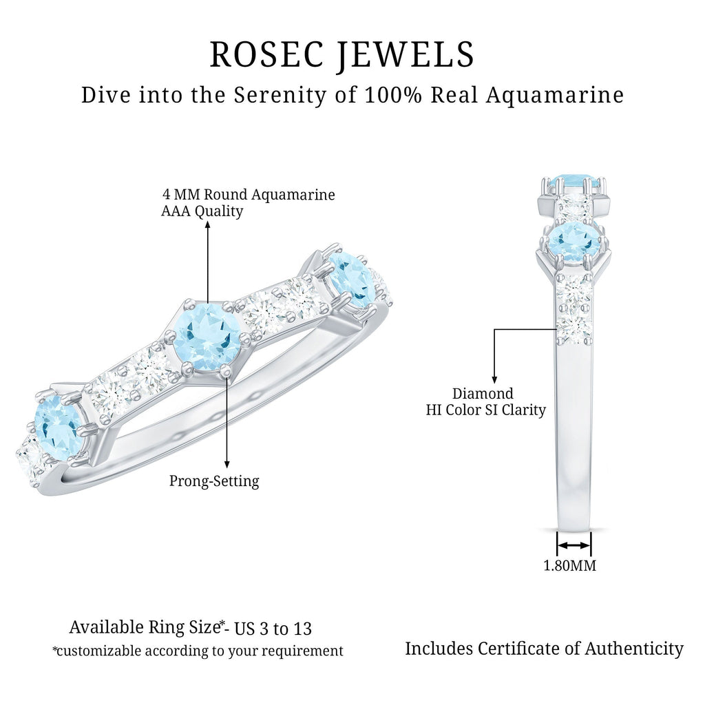 Aquamarine Eternity Ring – Diamond Half Eternity Wedding Band in Prong Setting
