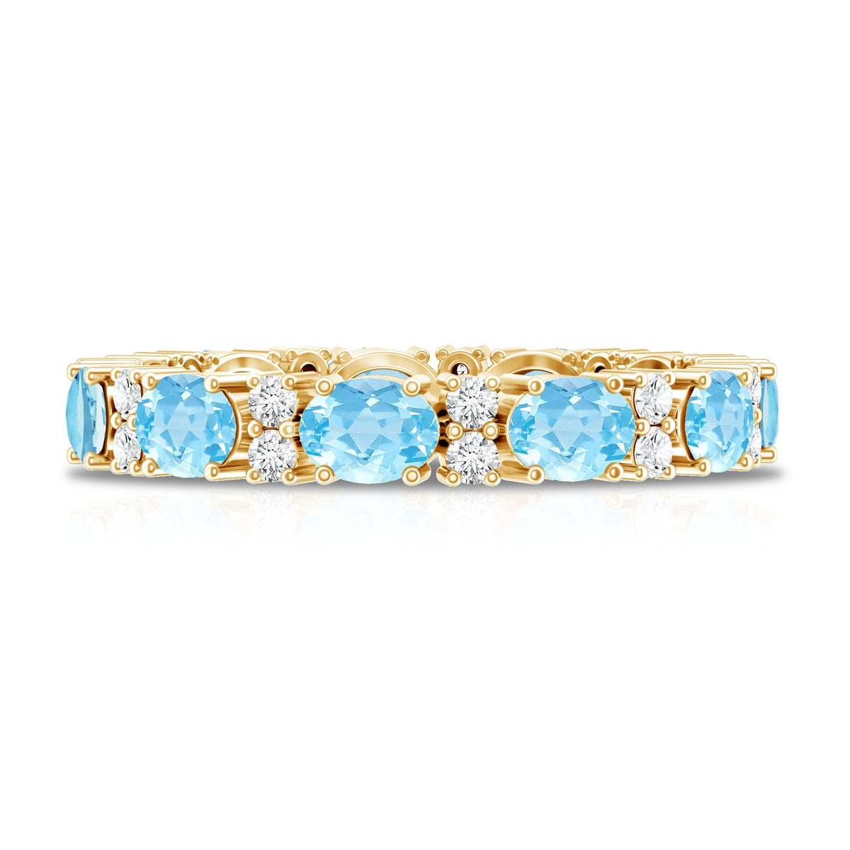 Aquamarine Eternity Ring – Diamond Wedding Band with Oval Aquamarine Gems in Prong Setting