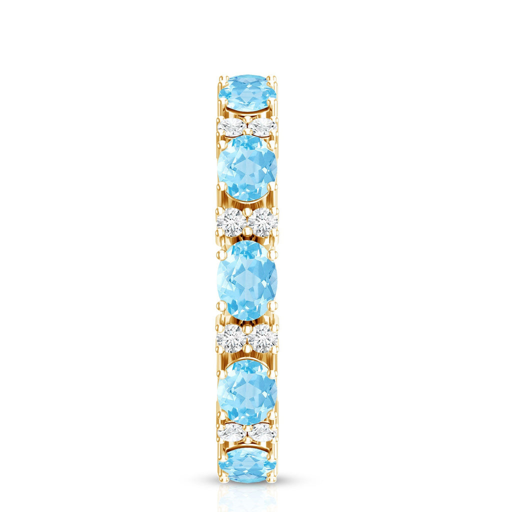 Aquamarine Eternity Ring – Diamond Wedding Band with Oval Aquamarine Gems in Prong Setting