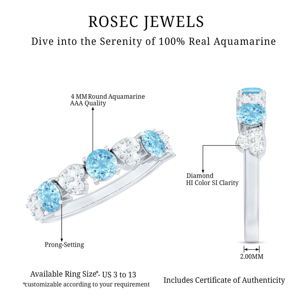 Aquamarine Eternity Ring – Half Eternity Ring With Diamond Wedding Band by Rosec Jewels