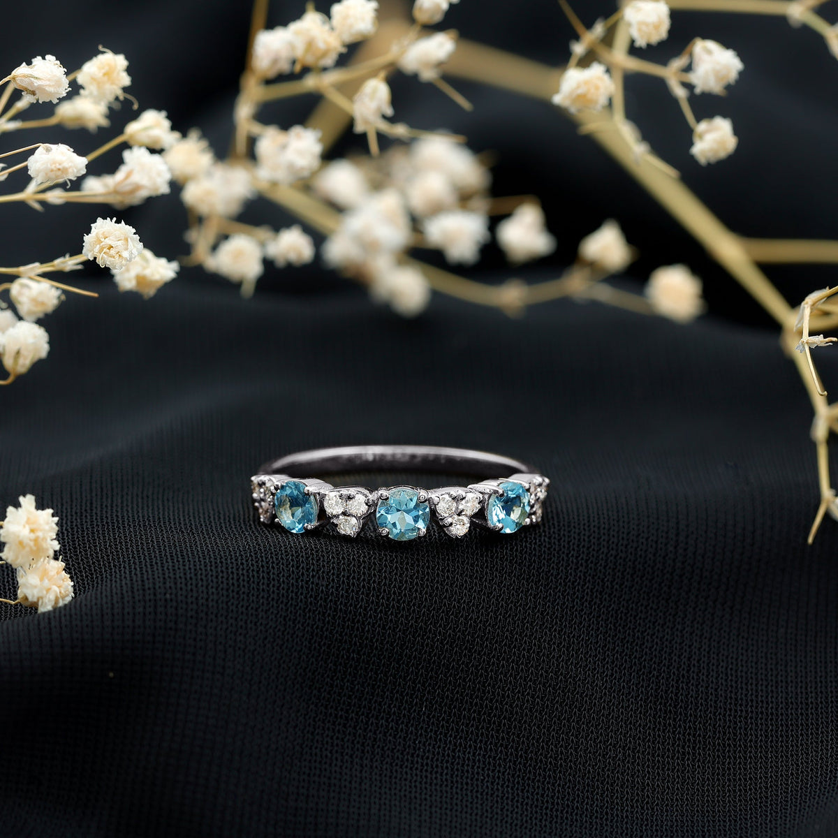 Aquamarine Eternity Ring – Half Eternity Ring With Diamond Wedding Band by Rosec Jewels