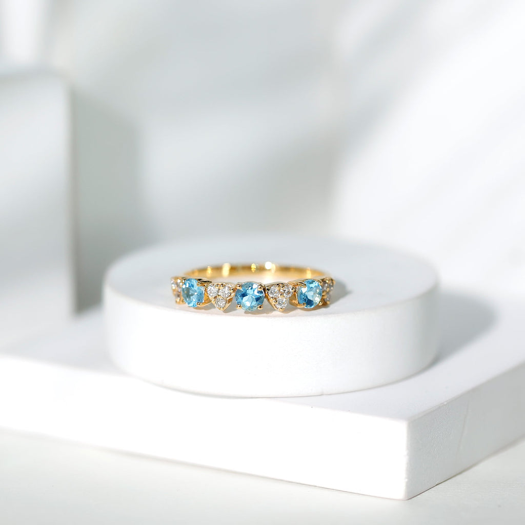 Aquamarine Eternity Ring – Half Eternity Ring With Diamond Wedding Band by Rosec Jewels