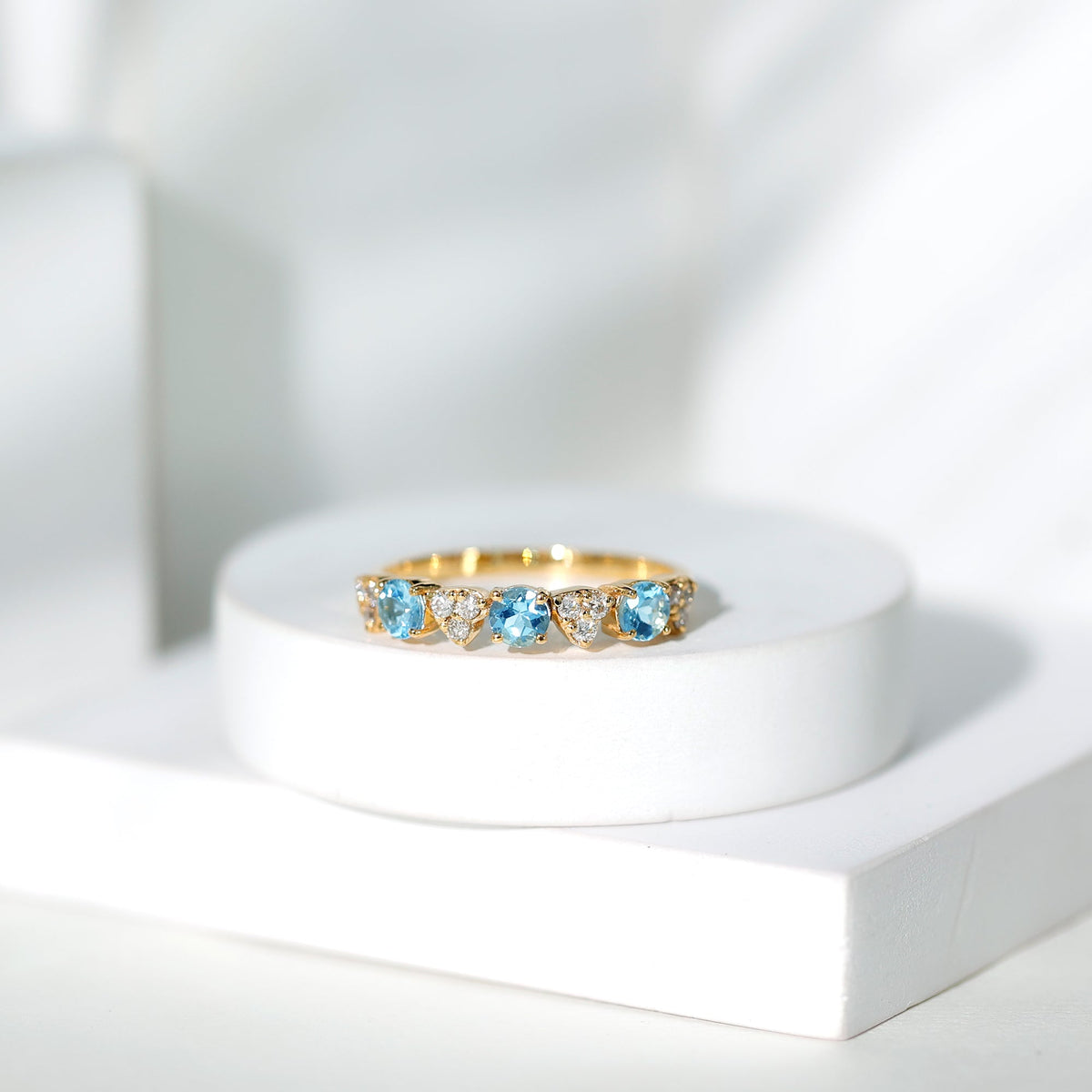 Aquamarine Eternity Ring – Half Eternity Ring With Diamond Wedding Band by Rosec Jewels