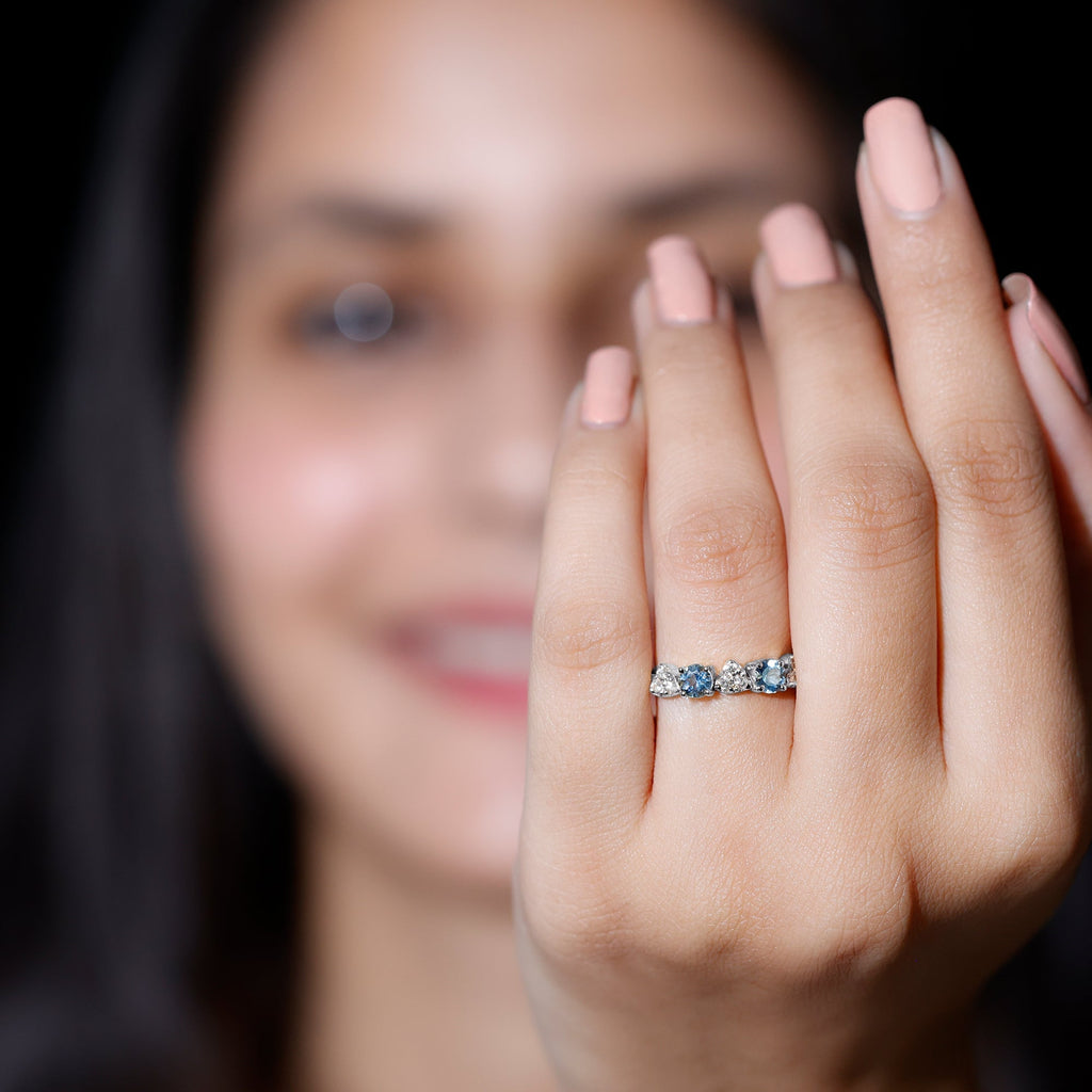 Aquamarine Eternity Ring – Half Eternity Ring With Diamond Wedding Band by Rosec Jewels