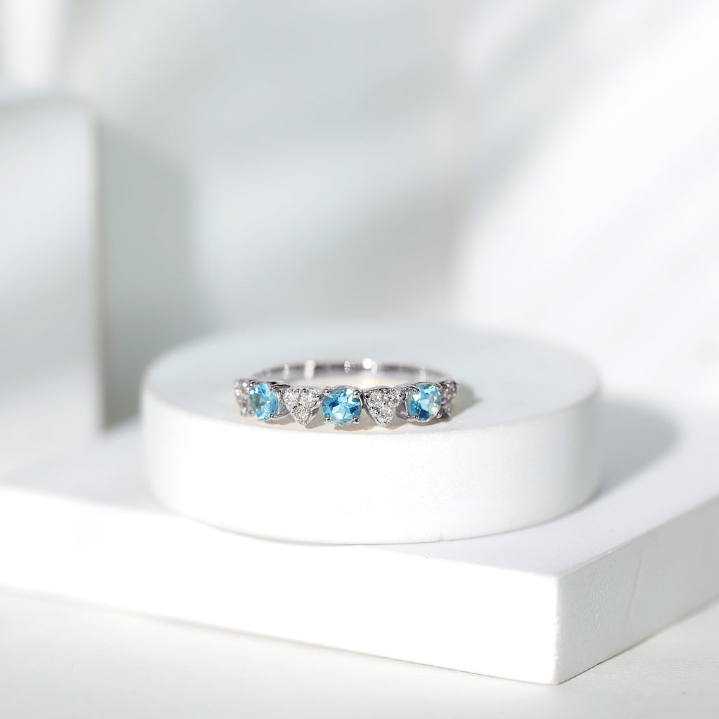 Aquamarine Eternity Ring – Half Eternity Ring With Diamond Wedding Band by Rosec Jewels