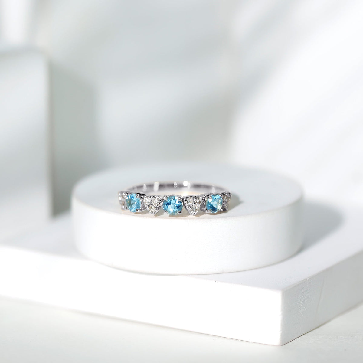 Aquamarine Eternity Ring – Half Eternity Ring With Diamond Wedding Band by Rosec Jewels