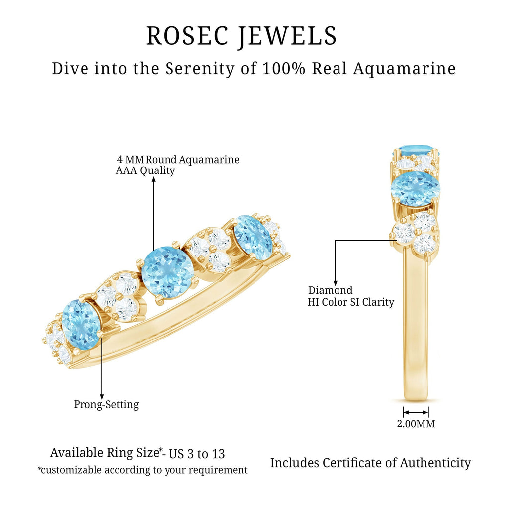 Aquamarine Eternity Ring – Half Eternity Ring With Diamond Wedding Band by Rosec Jewels