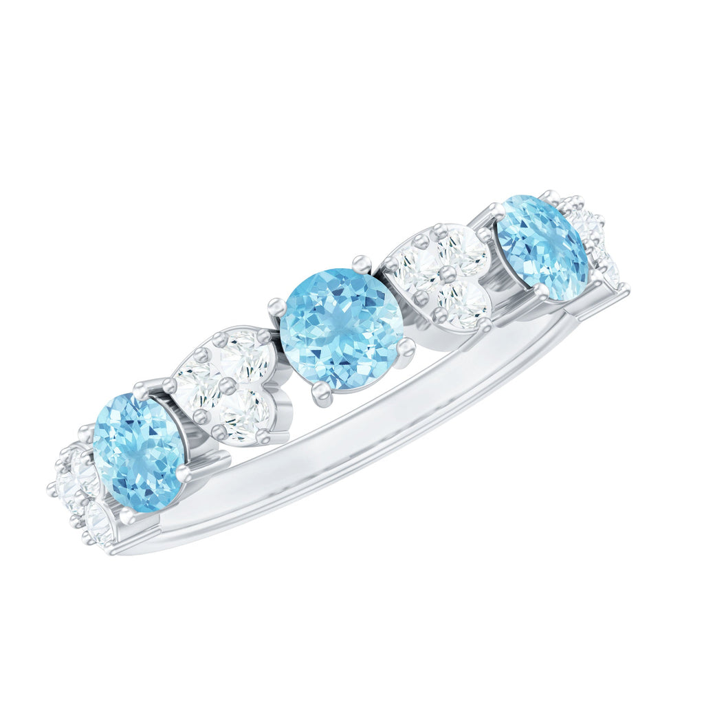 Aquamarine Eternity Ring – Half Eternity Ring With Diamond Wedding Band by Rosec Jewels
