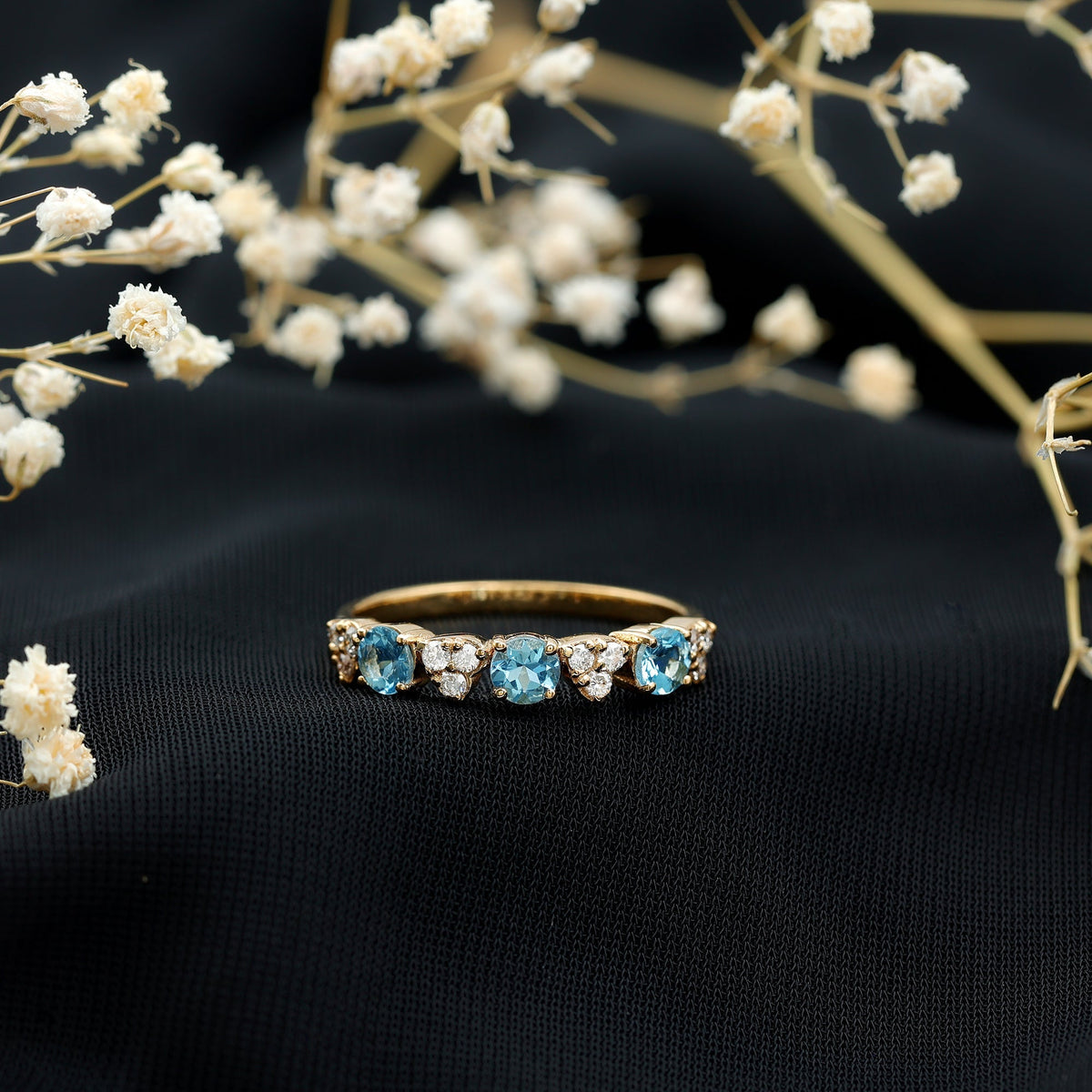 Aquamarine Eternity Ring – Half Eternity Ring With Diamond Wedding Band by Rosec Jewels