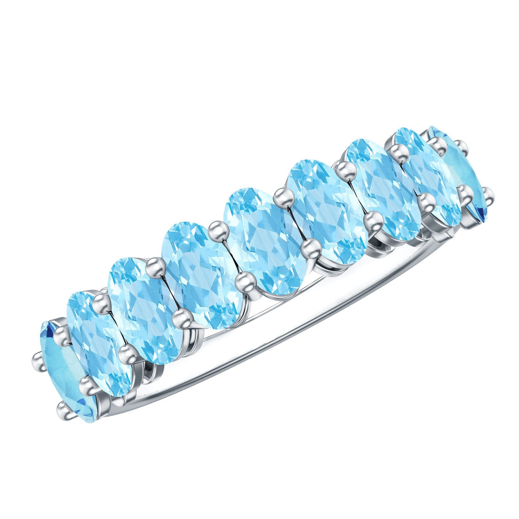Aquamarine Eternity Ring – Oval Cut Half Eternity Band | Shared Prong Setting