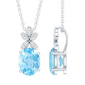 Aquamarine Flower Necklace – Oval Aquamarine Pendant With Lab Grown Diamonds