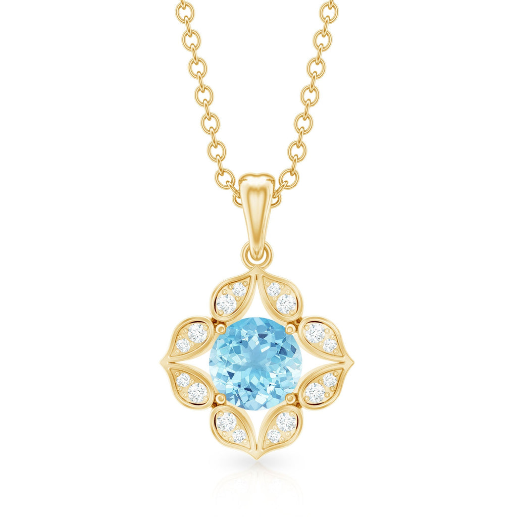 Aquamarine Flower Pendant – Diamond Pendant Necklace | Natural Aquamarine Jewelry