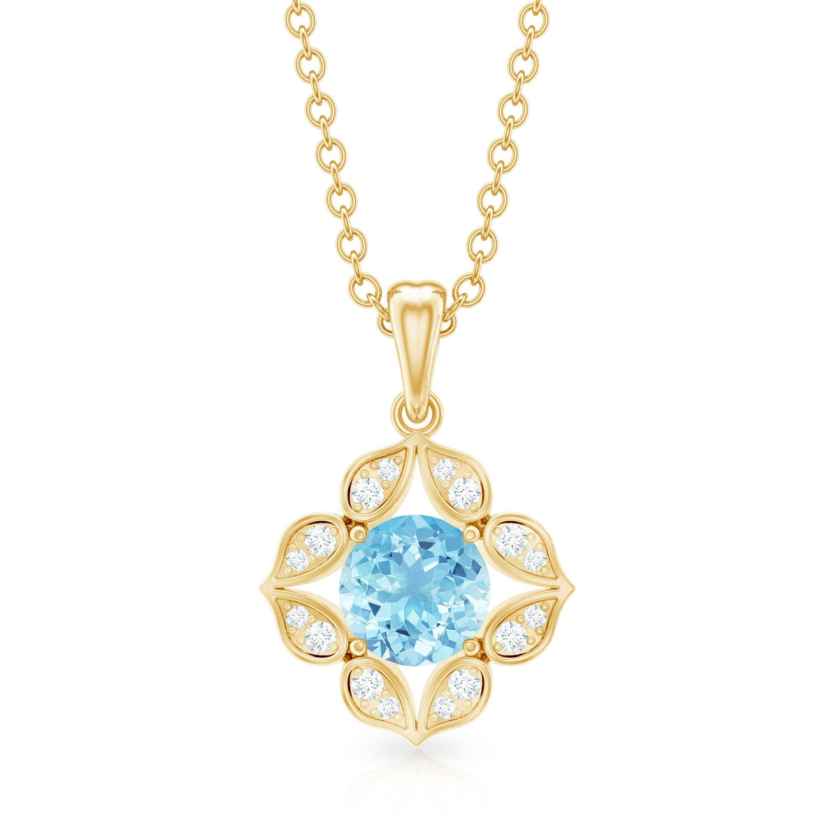 Aquamarine Flower Pendant – Diamond Pendant Necklace | Natural Aquamarine Jewelry
