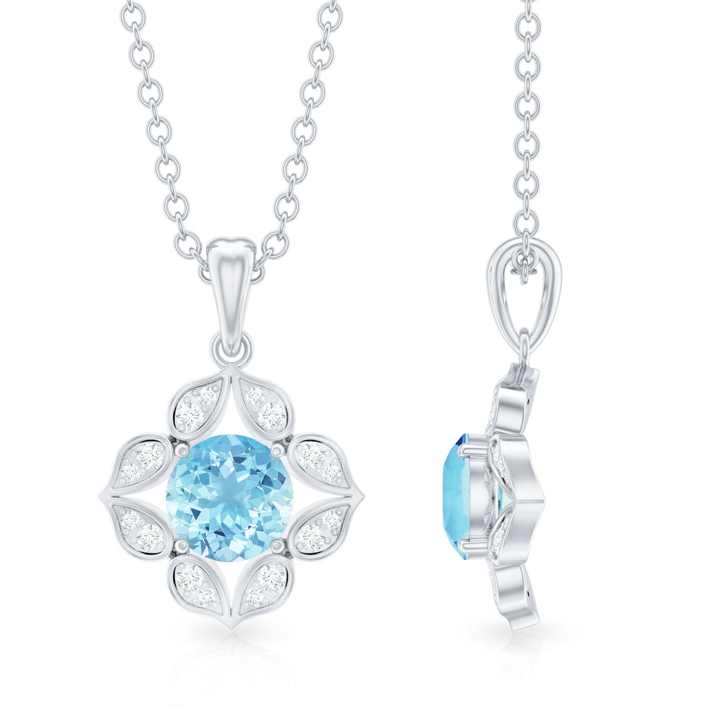 Aquamarine Flower Pendant – Diamond Pendant Necklace | Natural Aquamarine Jewelry