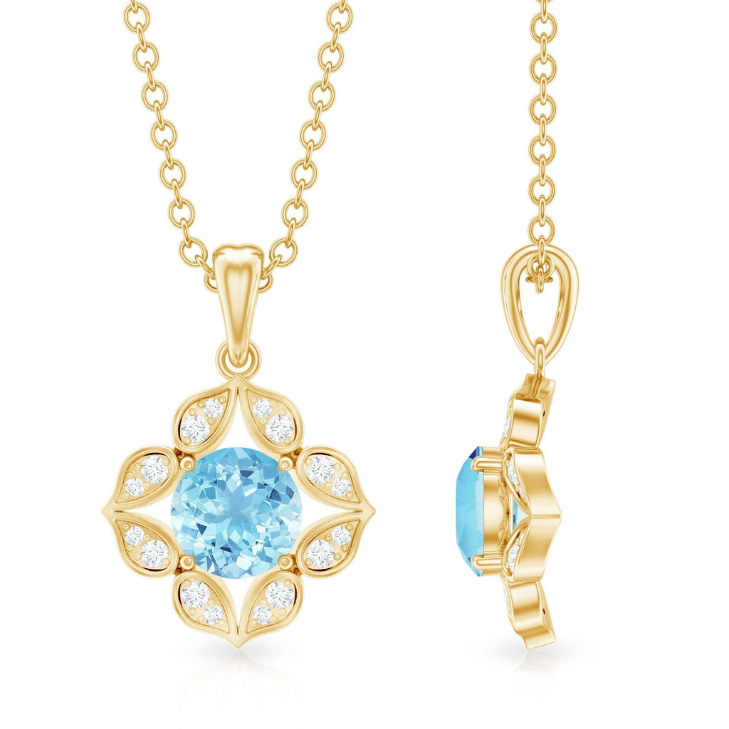 Aquamarine Flower Pendant – Diamond Pendant Necklace | Natural Aquamarine Jewelry