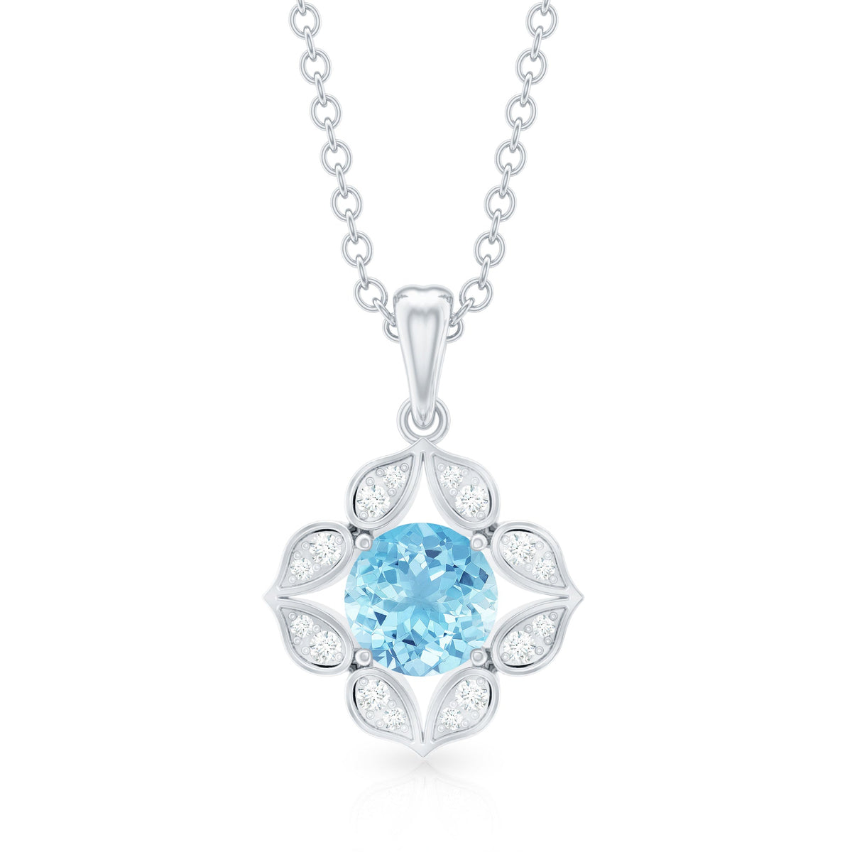 Aquamarine Flower Pendant – Diamond Pendant Necklace | Natural Aquamarine Jewelry