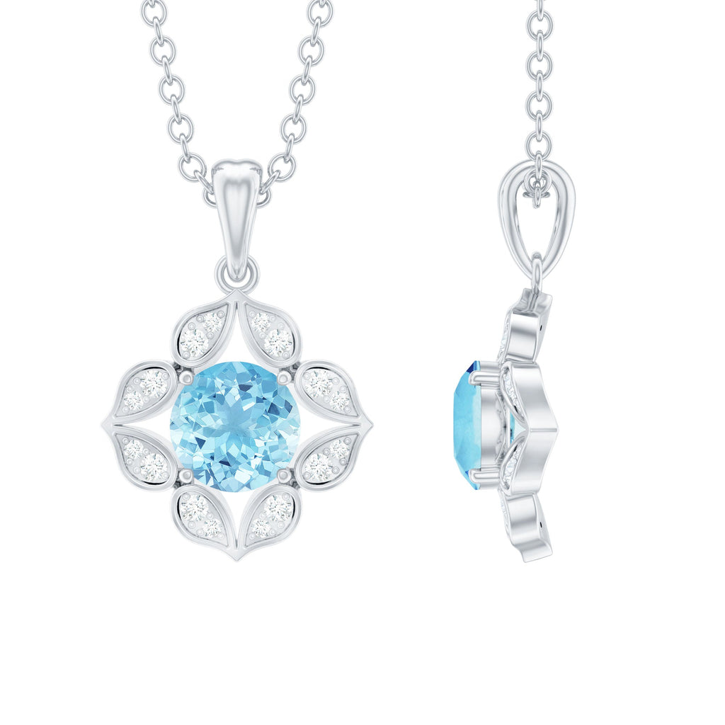 Aquamarine Flower Pendant – Diamond Pendant Necklace | Natural Aquamarine Jewelry